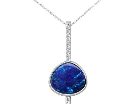 14K White Gold Australian Opal Diamond Pendant For Discount