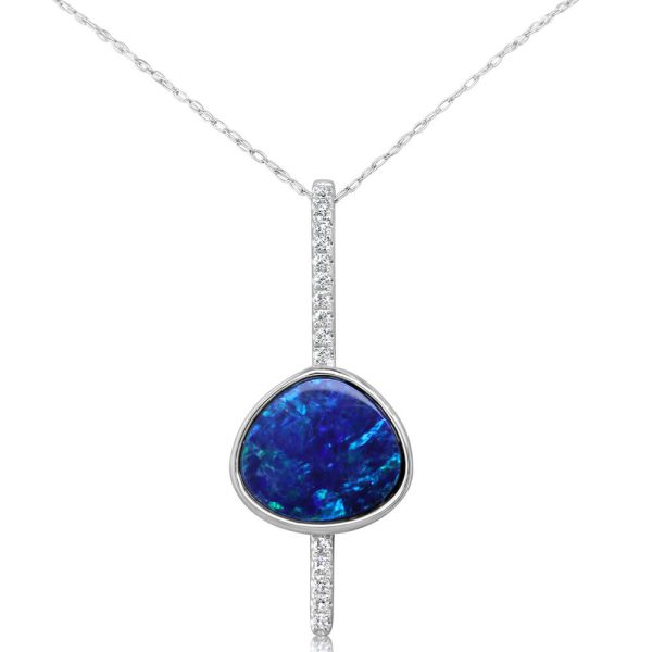 14K White Gold Australian Opal Diamond Pendant For Discount