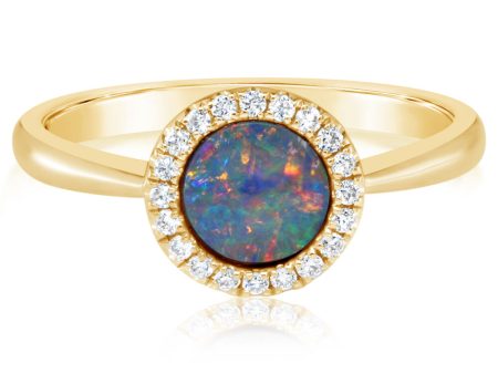 14K Yellow Gold Australian Opal Doublet Diamond Ring Online now