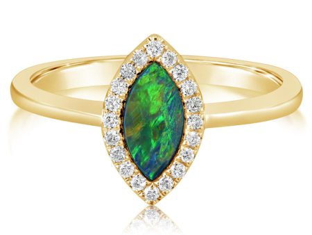 14K Yellow Gold Australian Opal Doublet Diamond Ring Sale