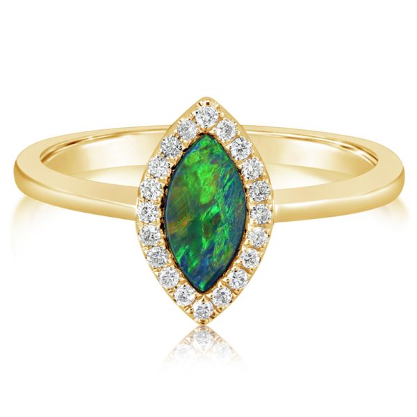 14K Yellow Gold Australian Opal Doublet Diamond Ring Sale