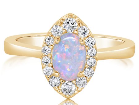 14K Yellow Gold Australian Opal Diamond Ring Hot on Sale