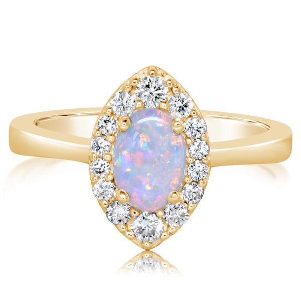 14K Yellow Gold Australian Opal Diamond Ring Hot on Sale