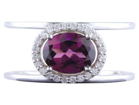 14K White Gold 8x6 Oval Rhodolite Garnet Diamond Ring Discount