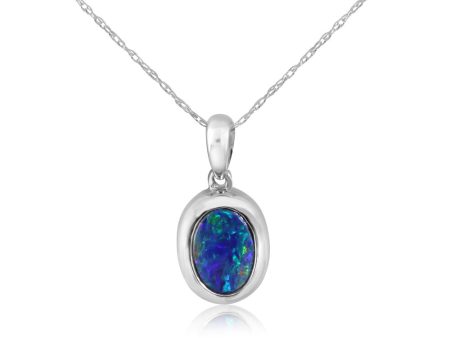 14K White Gold 5x7 Oval Australian Opal Doublet Pendant with Bail Online Sale