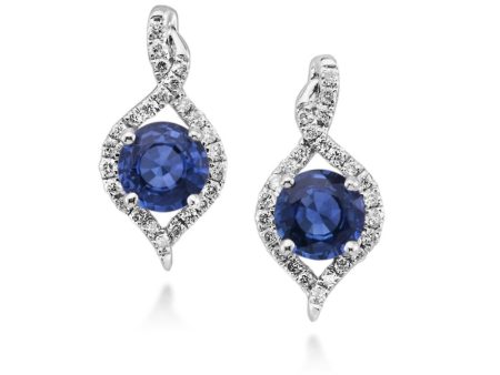 14K White Gold Sapphire Diamond Earrings Discount