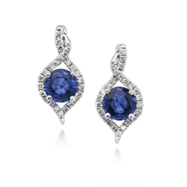 14K White Gold Sapphire Diamond Earrings Discount