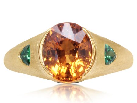 14K Yellow Gold Mandarin Garnet Tsavorite Ring Online Sale