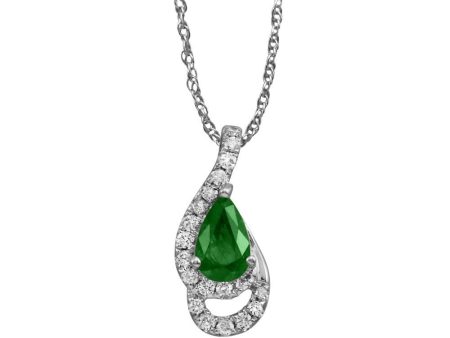 14K White Gold Emerald Diamond Pendant Fashion