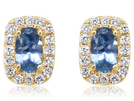 14K Yellow Gold Montana Sapphire Diamond Earrings Discount